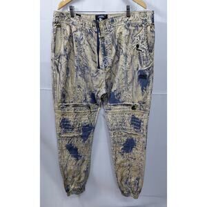 PRPS E79P00L 100% Cotton Jogger Pants Blue Graphic Print Denim Size 40